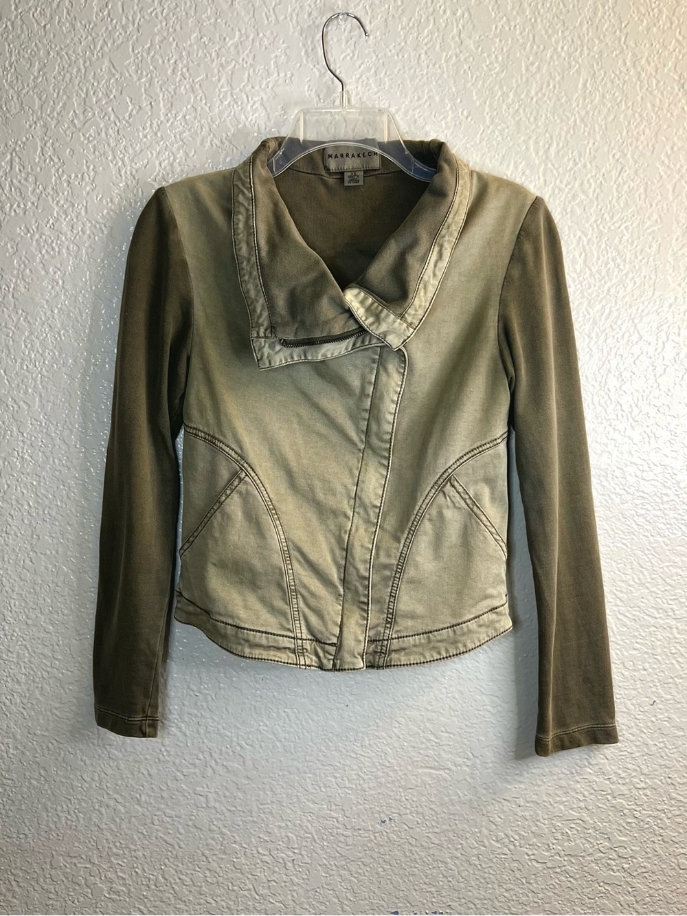 Anthropologie Marrakech Olive Green Washed Zip Utility Moto Jacket Casual XS